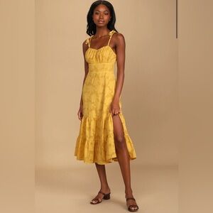 Sweet Sentiments Mustard Yellow Jacquard
Tiered Midi Dress